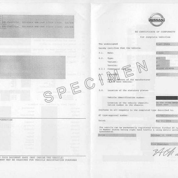 Certificat de conformité Nissan